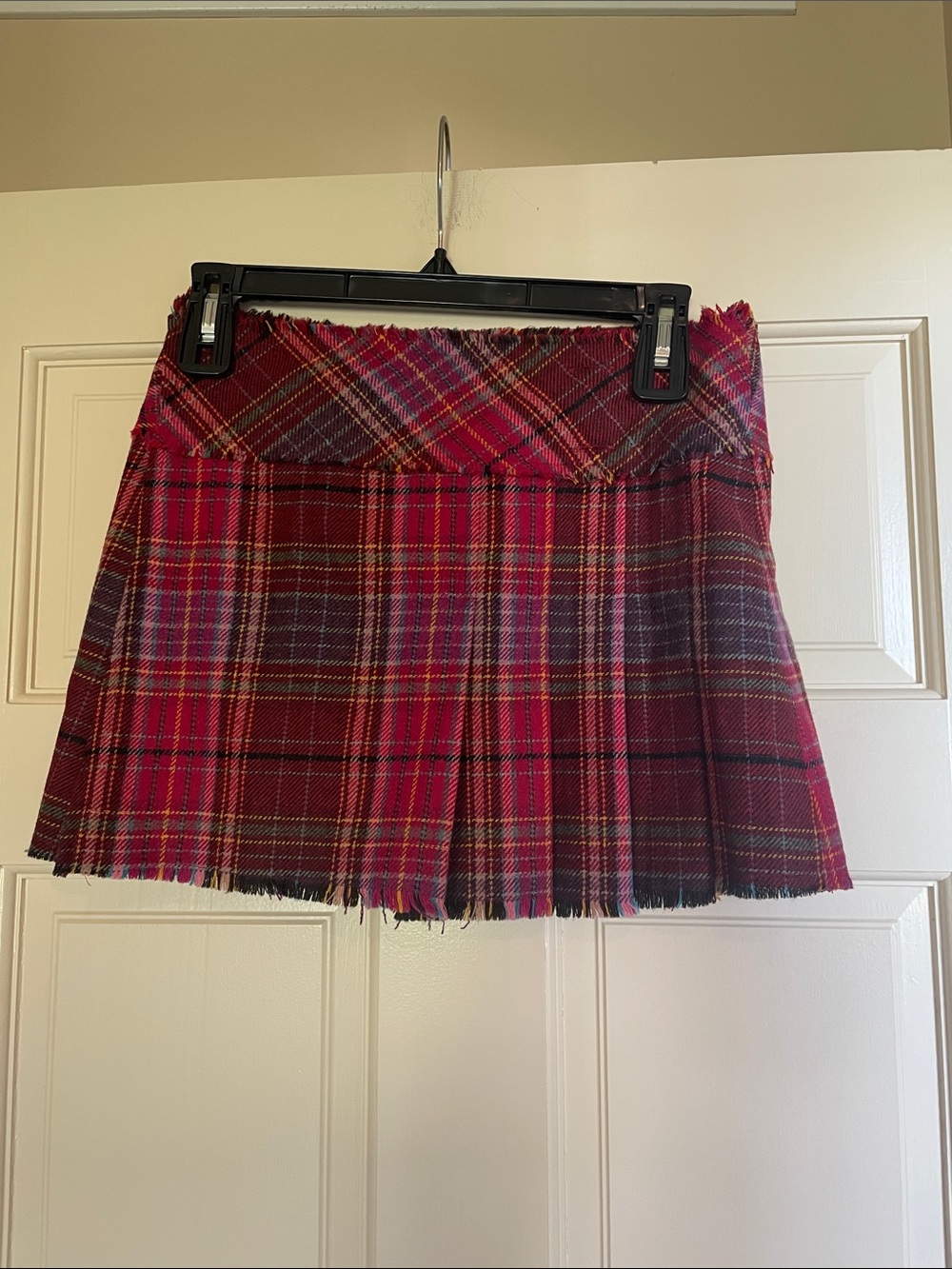 Red Plaid Pleated Mini Skirt - Women